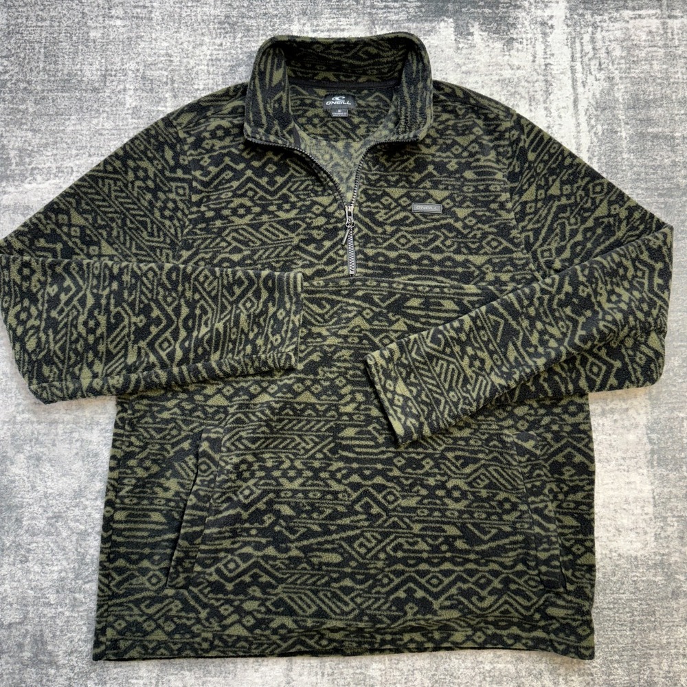 O'Neill Fleece Sweater Mens Medium 1/4 Zip Green Southwest Tribal Geometric Surf